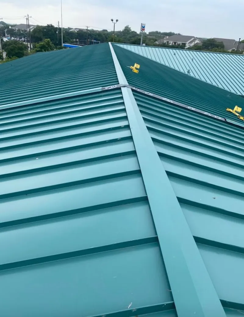 Green commercial metal roof ridge and valley for Metal Roof Repair in Arcata